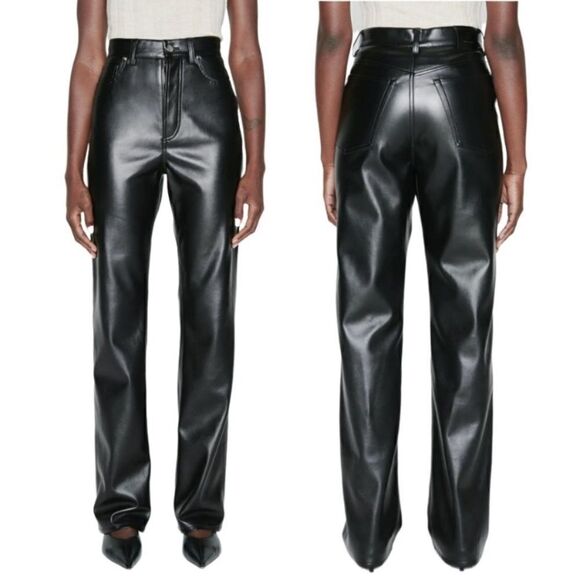 Anine Bing Kat Vegan Leather Black Pants Straight Leg Trousers Size 4 - Picture 3 of 12